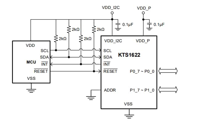 Application Circuit Diagram - Kinetic Technologies KTS1622 Low Voltage 16-Bit I2C-bus I/O Expanders